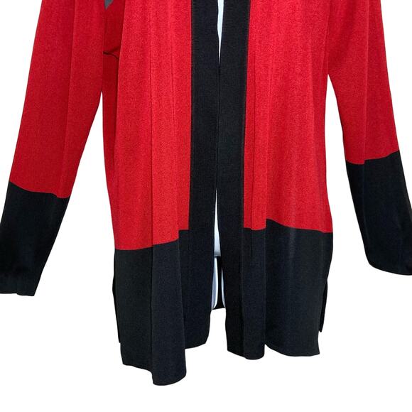 Exclusively Misook Medium Cardigan Jacket Red Gray Black Colorblock Open Front - Picture 5 of 16